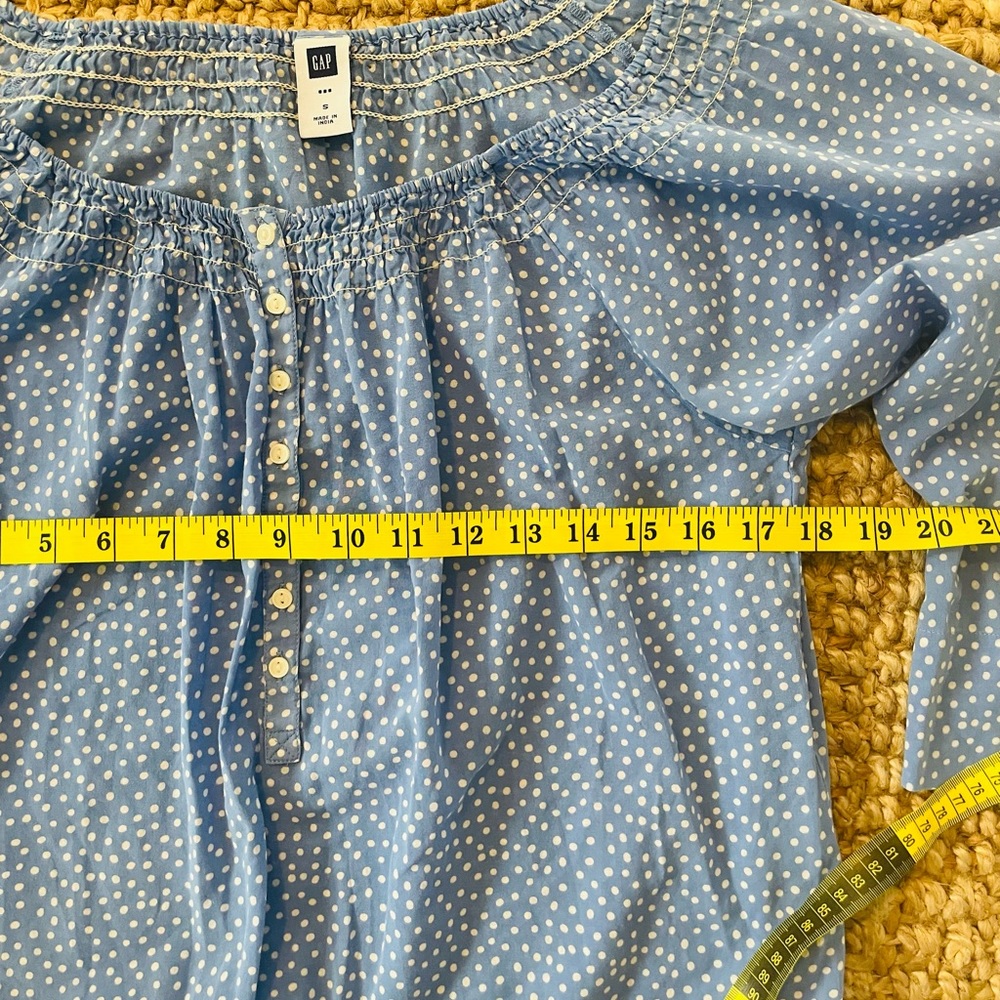 Gap S Blue Polka Dot Peasant Shirt Blouse - Picture 7 of 8